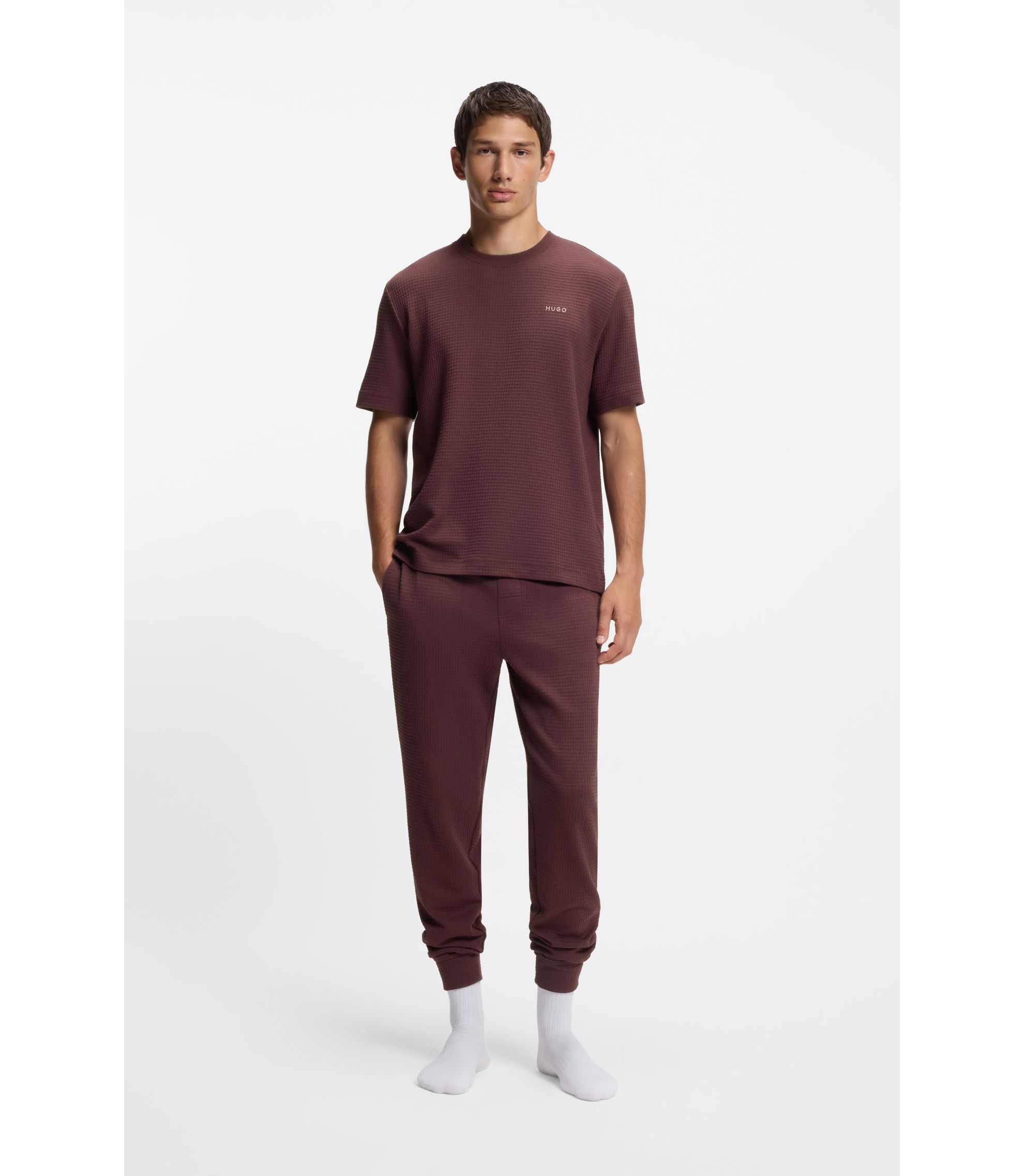 HUGO Pantaloni del pigiama in misto cotone con logo ricamato