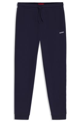 Cotton-blend pyjama bottoms with embroidered logo, Dark Blue
