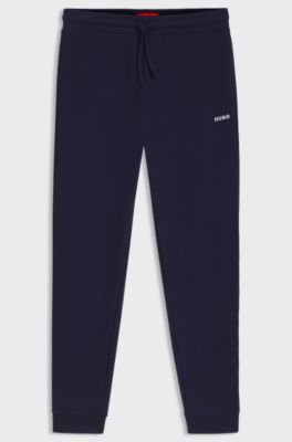 Cotton-blend pyjama bottoms with embroidered logo, Dark Blue