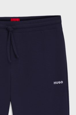 Cotton-blend pyjama bottoms with embroidered logo, Dark Blue