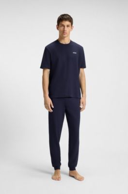 Cotton-blend pyjama bottoms with embroidered logo, Dark Blue