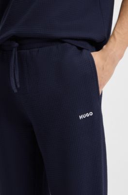 Cotton-blend pyjama bottoms with embroidered logo, Dark Blue