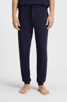Bas de pyjama en coton m&eacute;lang&eacute; avec logo brod&eacute;, Bleu fonc&eacute;