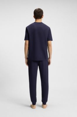 Bas de pyjama en coton m&eacute;lang&eacute; avec logo brod&eacute;, Bleu fonc&eacute;