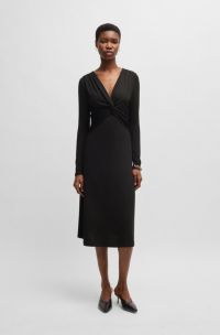 Vestito con parte anteriore incrociata in crêpe elasticizzato, Nero