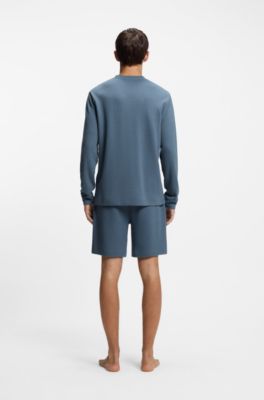 Cotton-blend pyjama T-shirt with waffle structure, Light Blue