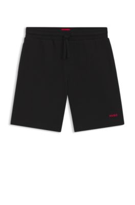 Waffle-structured pyjama shorts with embroidered logo, Black