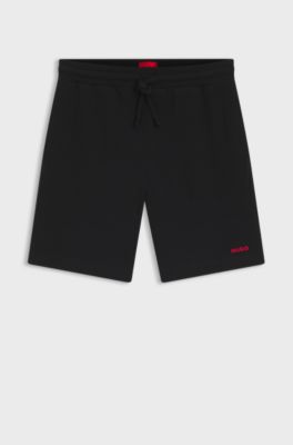 Pyjama-Shorts mit Waffelstruktur und Logo-Stickerei, Schwarz