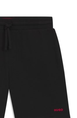 Waffle-structured pyjama shorts with embroidered logo, Black
