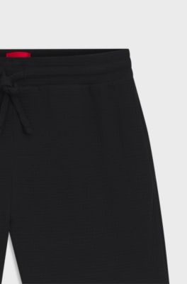 Waffle-structured pyjama shorts with embroidered logo, Black