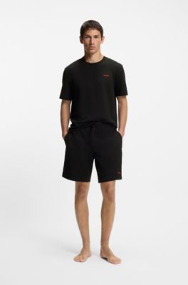 Waffle-structured pyjama shorts with embroidered logo, Black