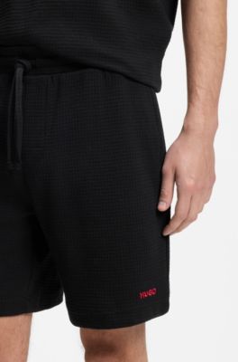 Waffle-jacquard pyjama shorts, Black