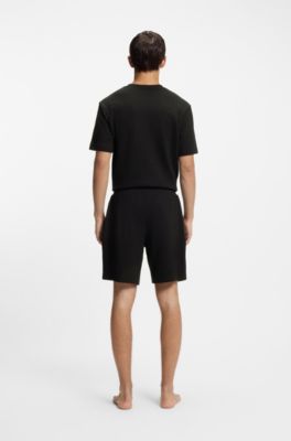 ワッフルストラクチャード パジャマショートパンツ エンブロイダリーロゴ, ブラック