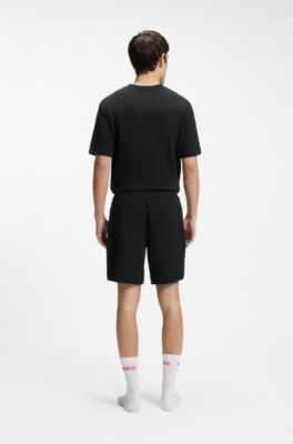 Waffle-jacquard pyjama shorts, Black