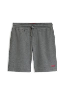Waffle-structured pyjama shorts with embroidered logo, Grey