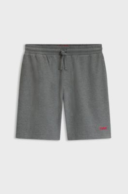 Waffle-structured pyjama shorts with embroidered logo, Grey