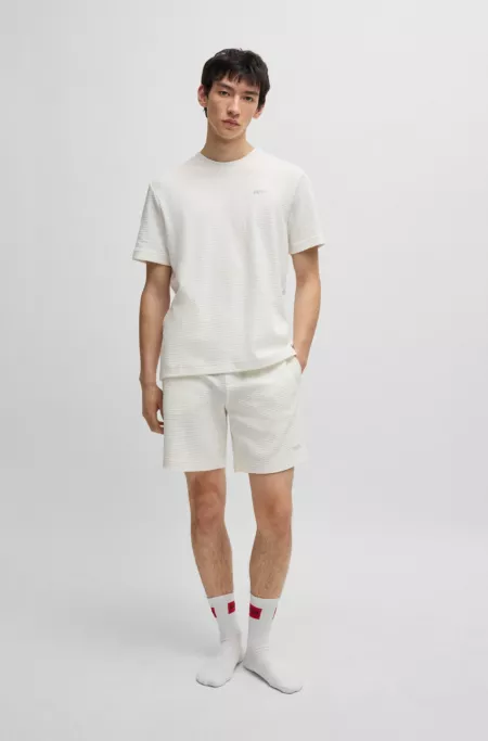 Waffle-structured pyjama shorts with embroidered logo