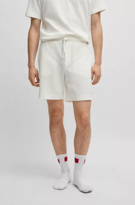 Waffle-structured pyjama shorts with embroidered logo
