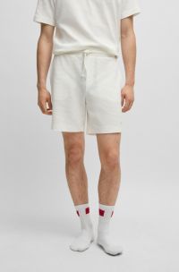 Pyjama-Shorts mit Waffelstruktur und Logo-Stickerei, Weiß
