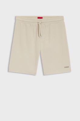 Waffle-structured pyjama shorts with embroidered logo, Light Beige