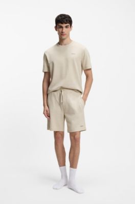 Waffle-structured pyjama shorts with embroidered logo, Light Beige