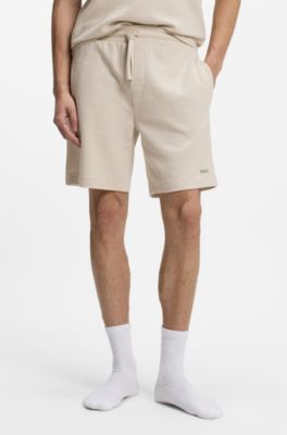 Waffle-structured pyjama shorts with embroidered logo, Light Beige