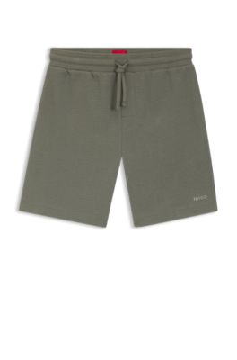 Waffle-structured pyjama shorts with embroidered logo, Green