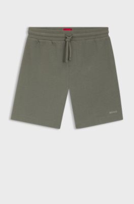 Waffle-structured pyjama shorts with embroidered logo, Green