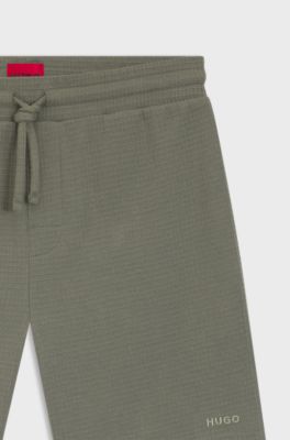 Pyjamashort met wafelstructuur en logostiksel, Groen
