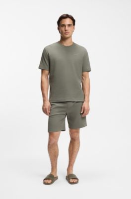 Waffle-structured pyjama shorts with embroidered logo, Green