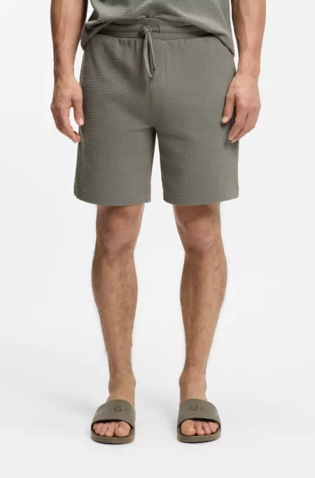 Waffle-structured pyjama shorts with embroidered logo