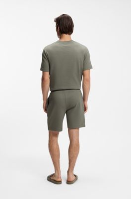 Waffle-structured pyjama shorts with embroidered logo, Green