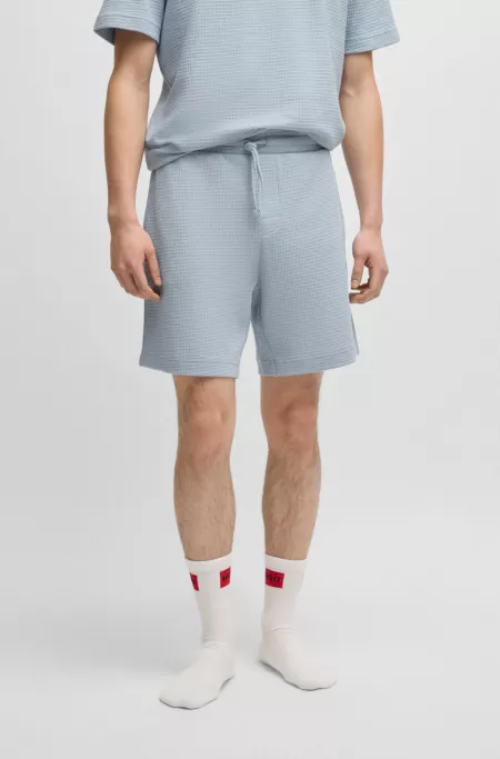 Waffle-structured pyjama shorts with embroidered logo