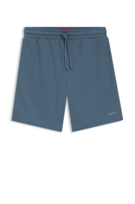Waffle-structured pyjama shorts with embroidered logo, Blue