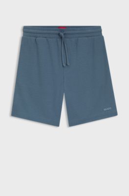 Pyjamashort met wafelstructuur en logostiksel, Blauw