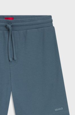 Waffle-structured pyjama shorts with embroidered logo, Blue