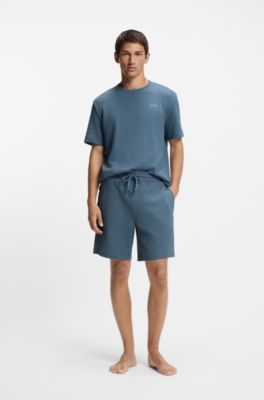 Pyjamashort met wafelstructuur en logostiksel, Blauw