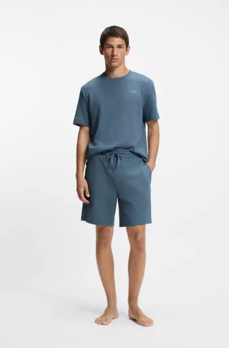 Waffle-structured pyjama shorts with embroidered logo