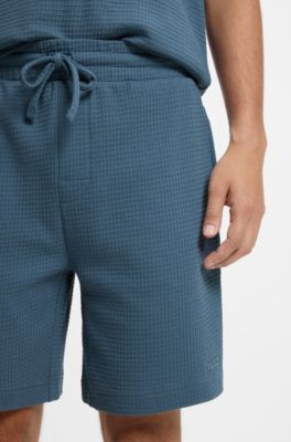 Waffle-structured pyjama shorts with embroidered logo, Blue