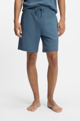Waffle-structured pyjama shorts with embroidered logo, Blue