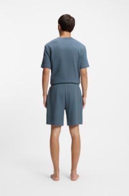 Waffle-structured pyjama shorts with embroidered logo, Blue