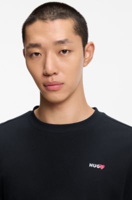 Cotton-blend sweatshirt with heart logo, Black