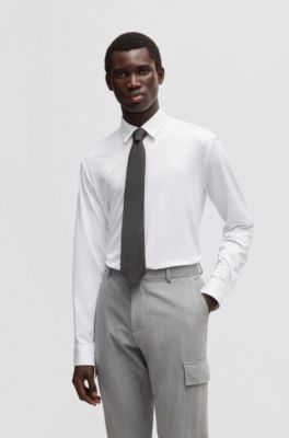 【未使用級】Hugo Boss ネクタイ　シルク　リゾットタイ　無地 BOSS - ジャカードストラクチャード ネクタイ シルク入り - ブラック