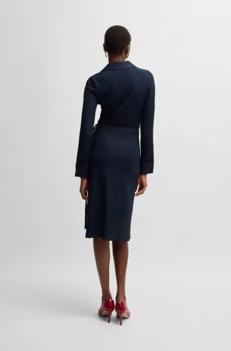 Wrap dress in lustrous ribbed jersey