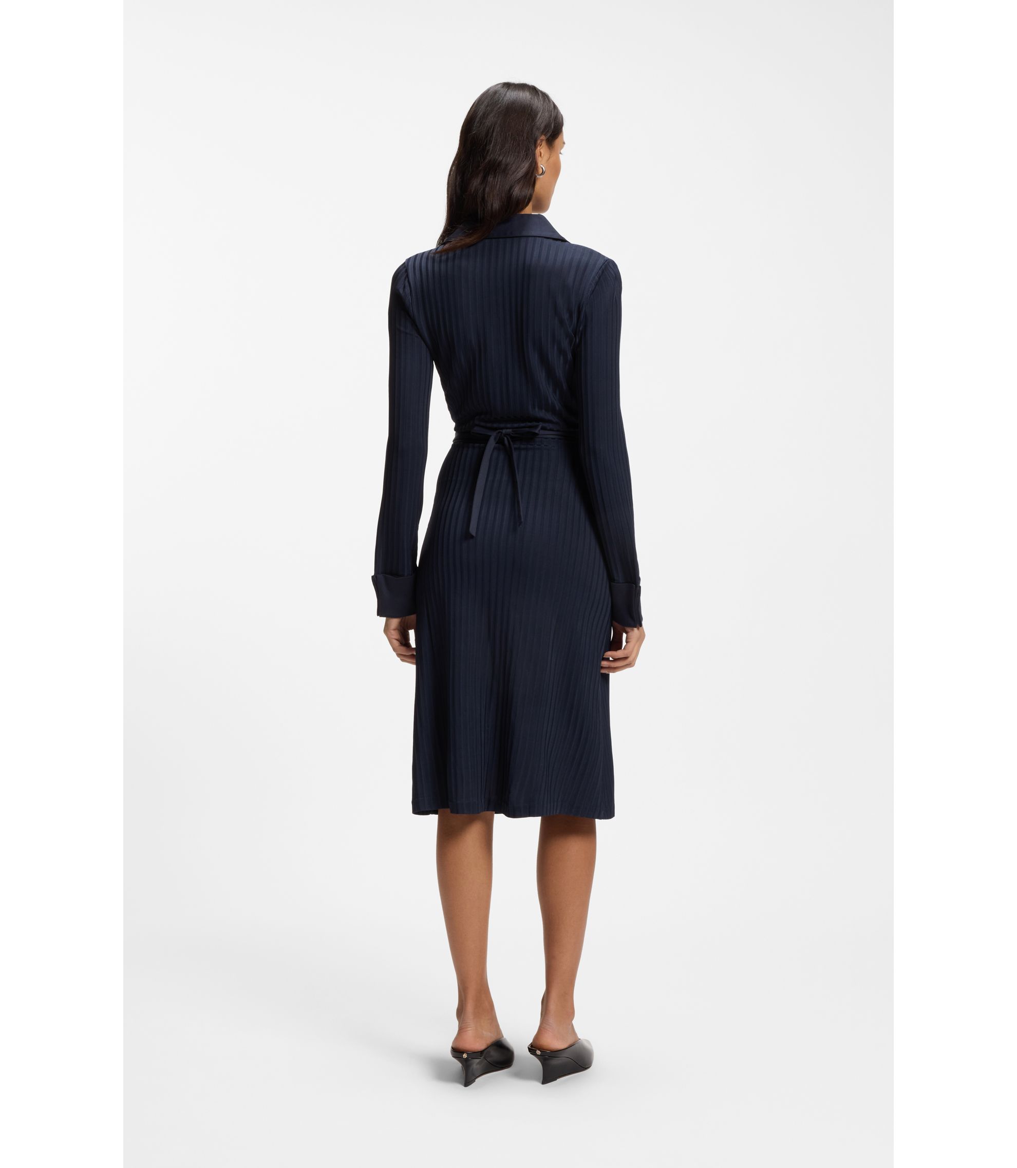 hugo boss blue dress BOSS - Wrap dress in lustrous ribbed jersey