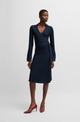 Wikkeljurk van glanzende, geribde jersey, Donkerblauw