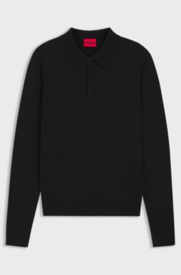 Slim-fit knit polo with rear logo, Black
