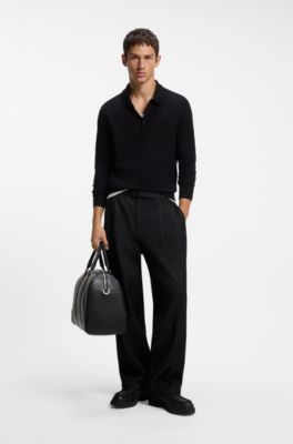 Slim-fit knit polo, Black