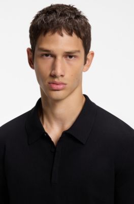 Polo Slim en maille, Noir