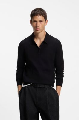 Slim-fit knit polo, Black